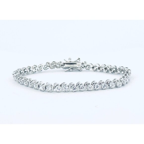 Designer Jewelry - Vintage Estate Sterling Silver 925 Tennis Bracelet 7” with White Crystals